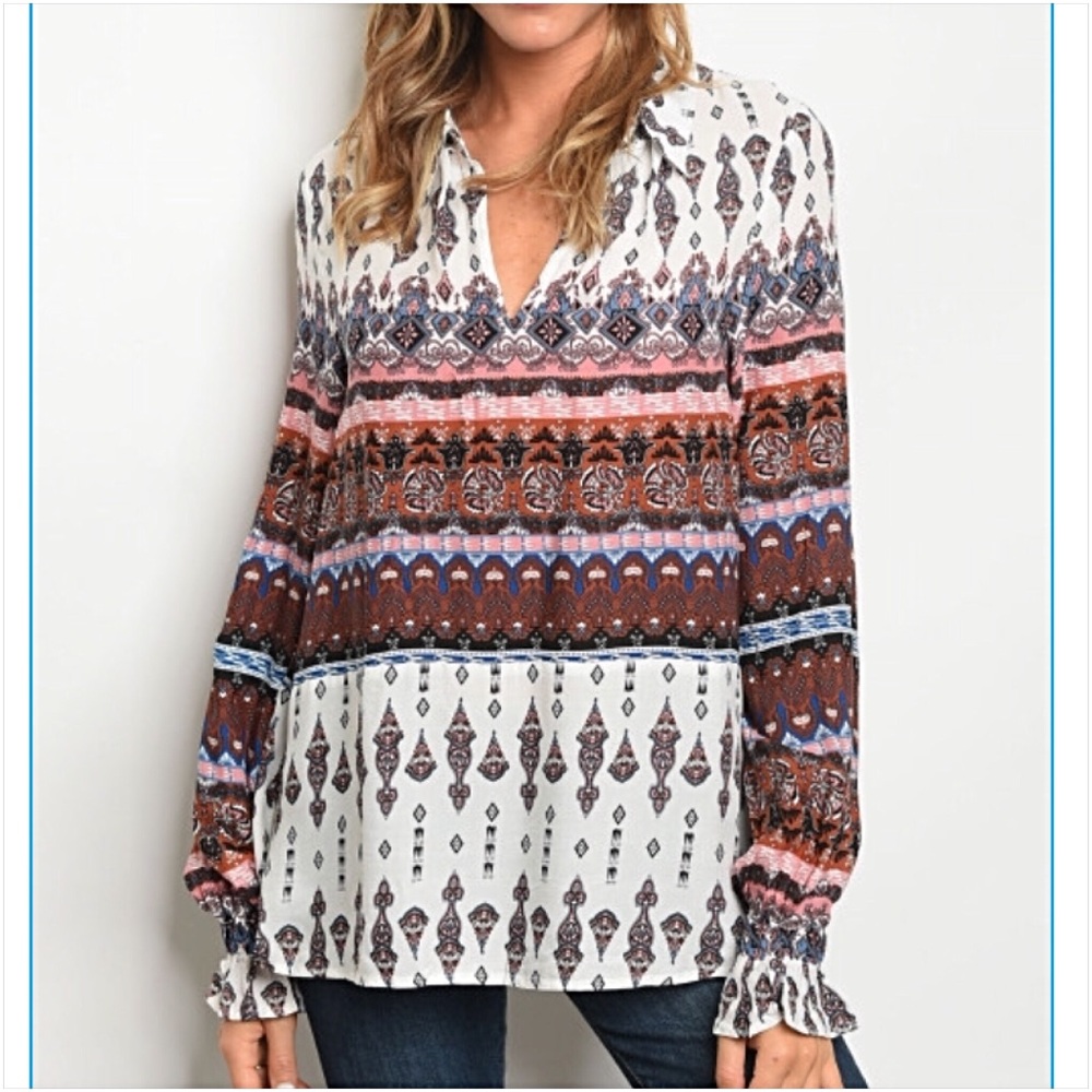 📍SALE Bohemian Beautiful Blouse Tunic Top S - Picture 4 of 8
